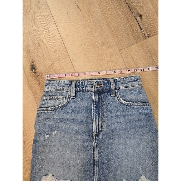 Thrashed Ripped Grunge Micro Mini Jean Skirt Womens Med 26 Lee Distressed Denim - Picture 2 of 7